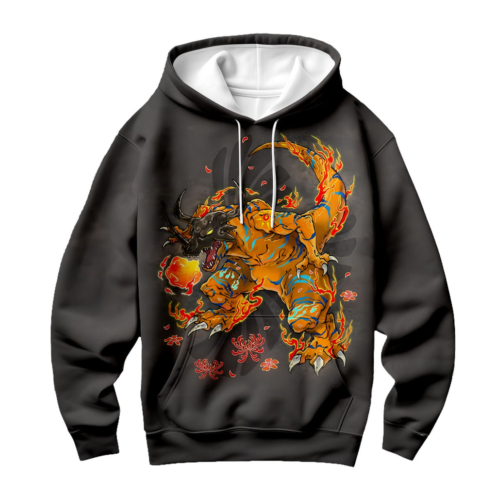 Digimon Adventure Orange Greymon Engulfed In Flames Battle Stance Anime Apparel