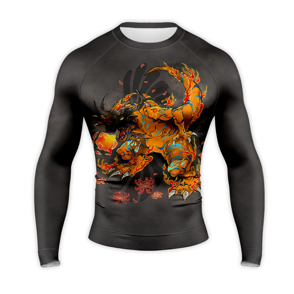 Digimon Adventure Orange Greymon Engulfed In Flames Battle Stance Anime Apparel