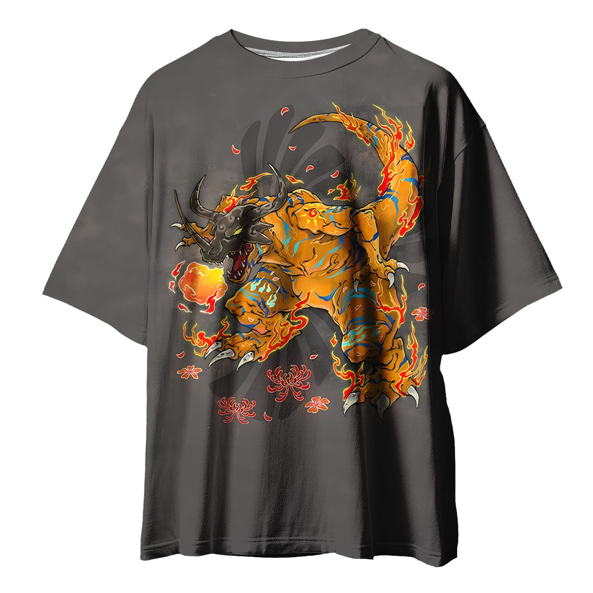Digimon Adventure Orange Greymon Engulfed In Flames Battle Stance Anime Apparel