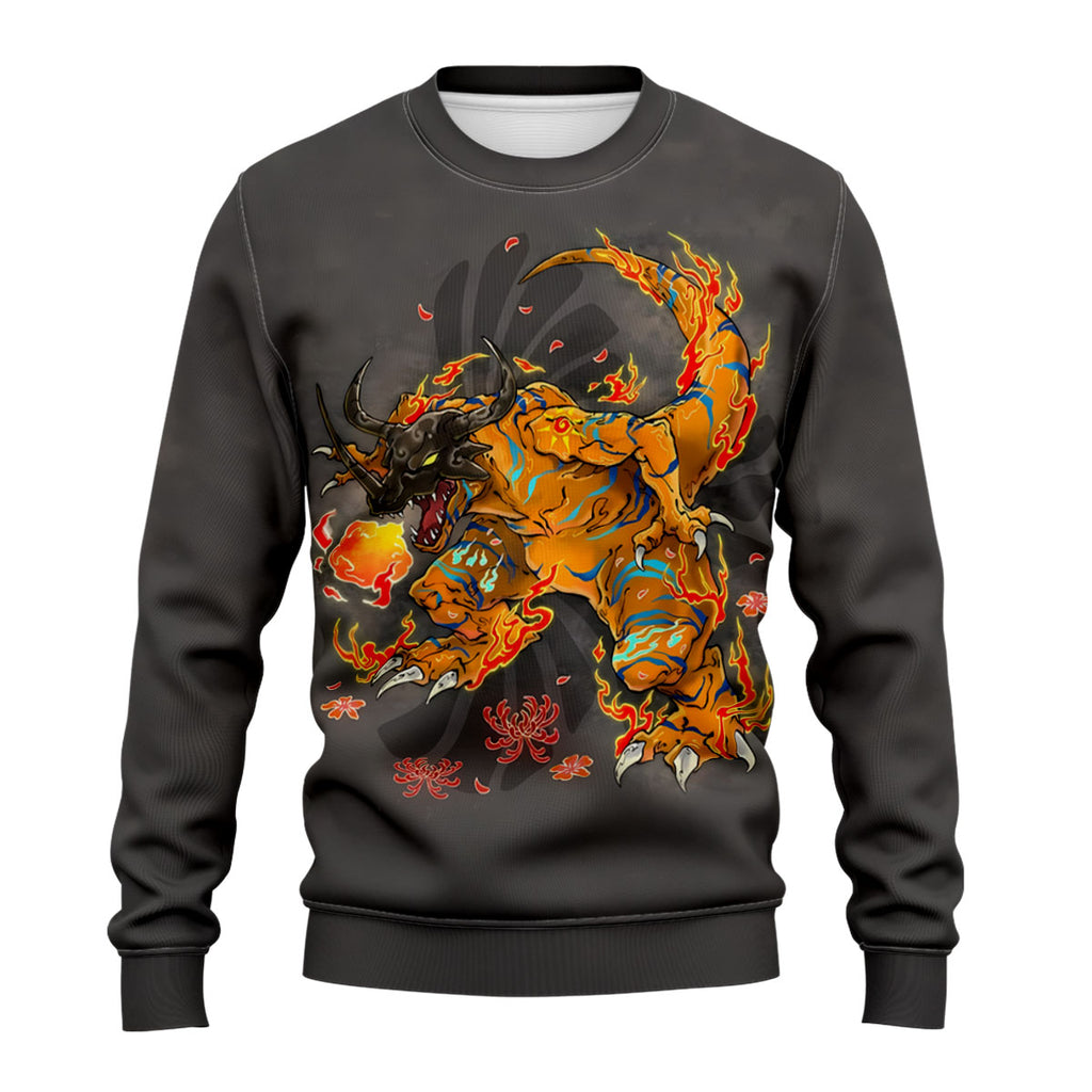Digimon Adventure Orange Greymon Engulfed In Flames Battle Stance Anime Apparel