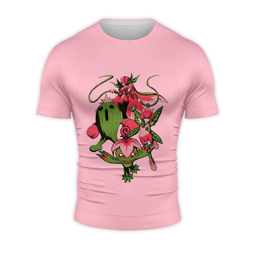 Digimon Adventure Palmon Evolution Squad Pink Background Anime Apparel