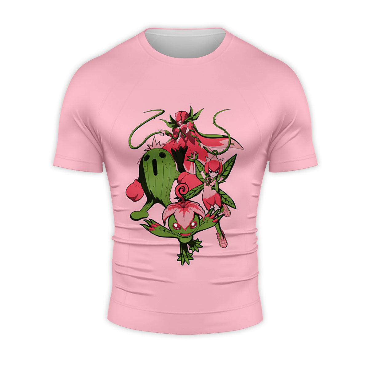 Digimon Adventure Palmon Evolution Squad Pink Background Anime Apparel