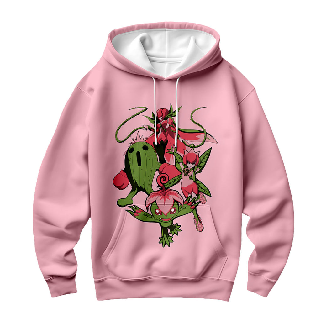 Digimon Adventure Palmon Evolution Squad Pink Background Anime Apparel