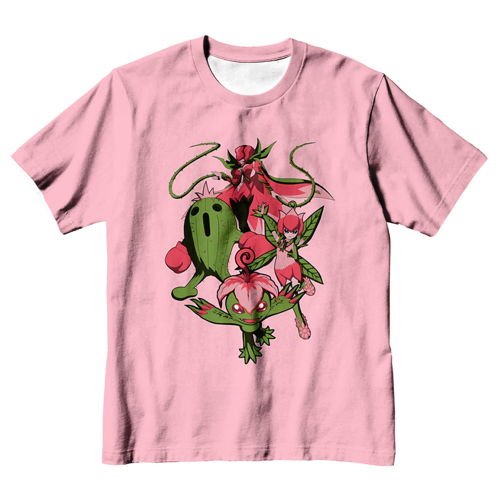 Digimon Adventure Palmon Evolution Squad Pink Background Anime Apparel