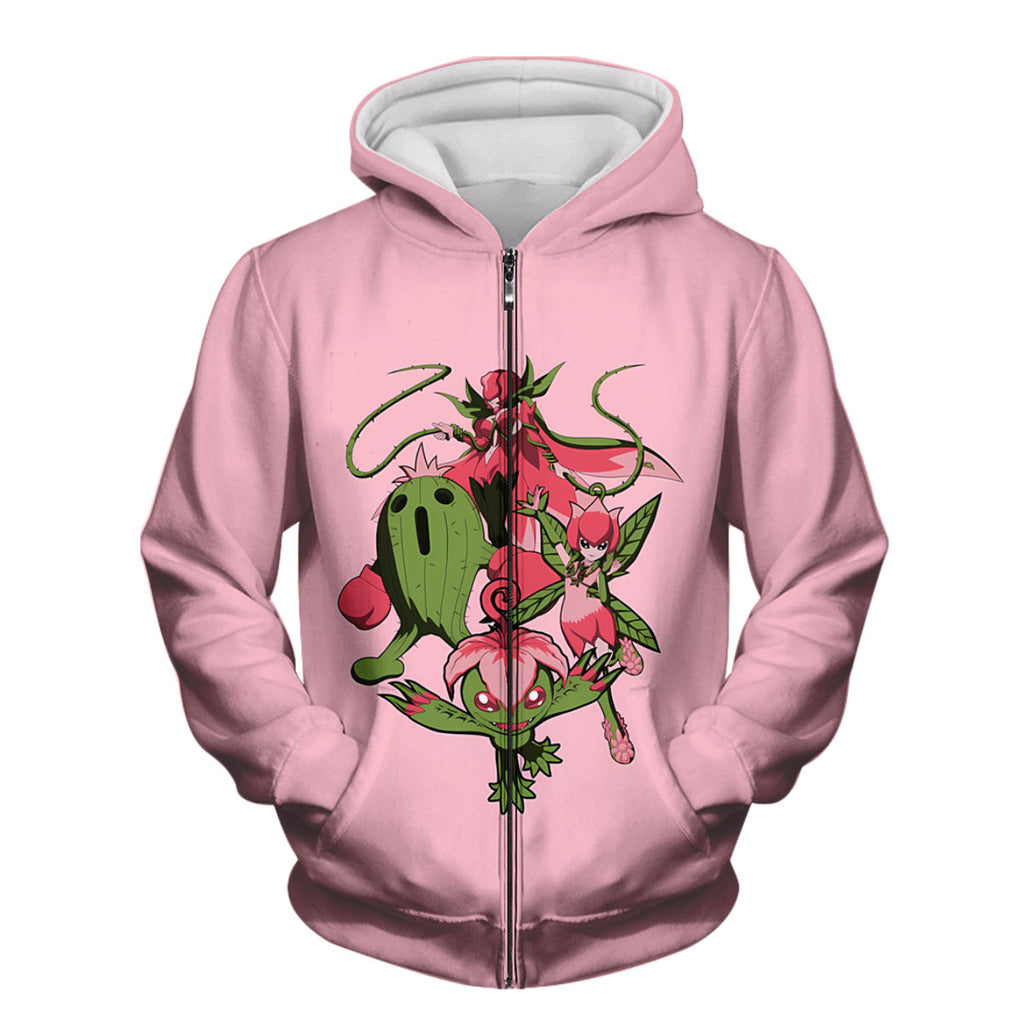Digimon Adventure Palmon Evolution Squad Pink Background Anime Apparel