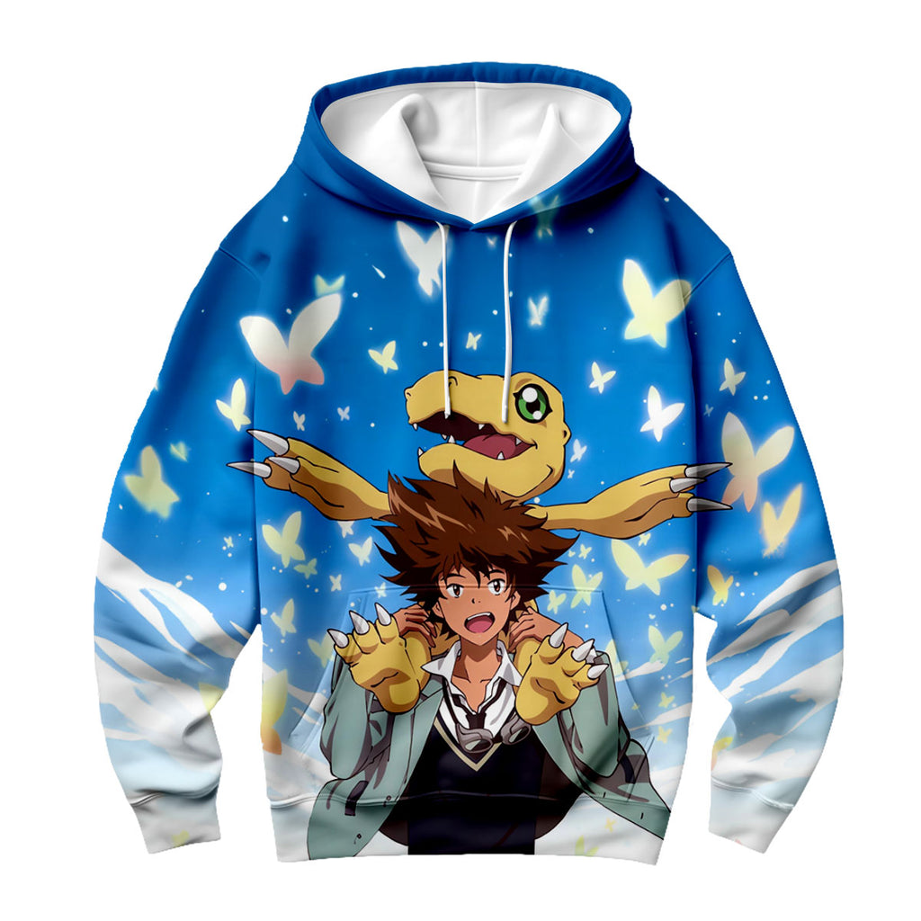 Digimon Adventure Taichi Agumon With Blue Butterflies Around Them Anime Apparel