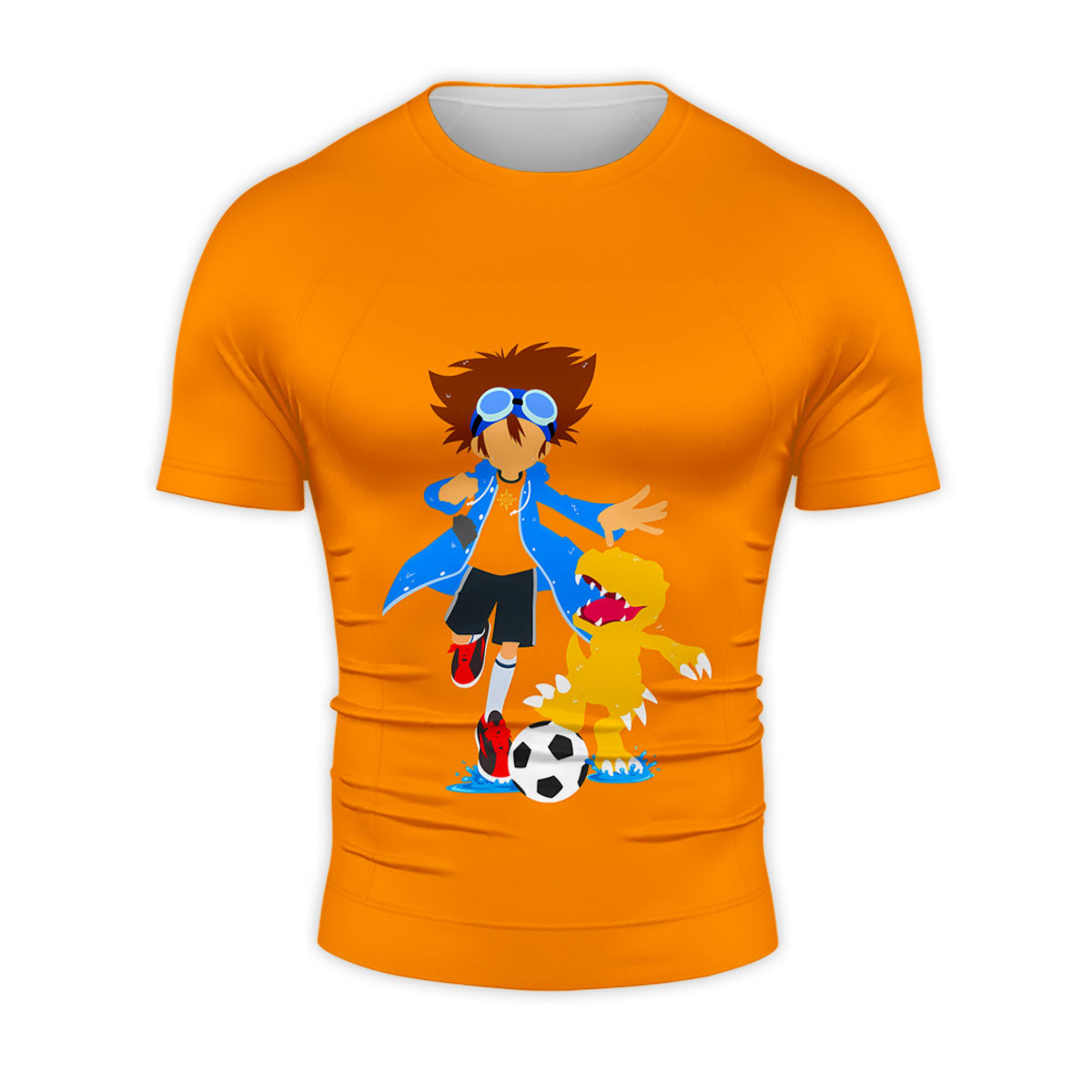 Digimon Adventure Taichi And Agumon Playing Soccer Orange Anime Apparel