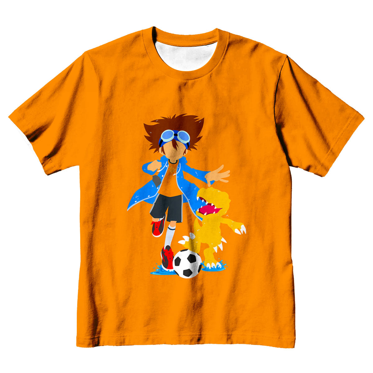 Digimon Adventure Taichi And Agumon Playing Soccer Orange Anime Apparel