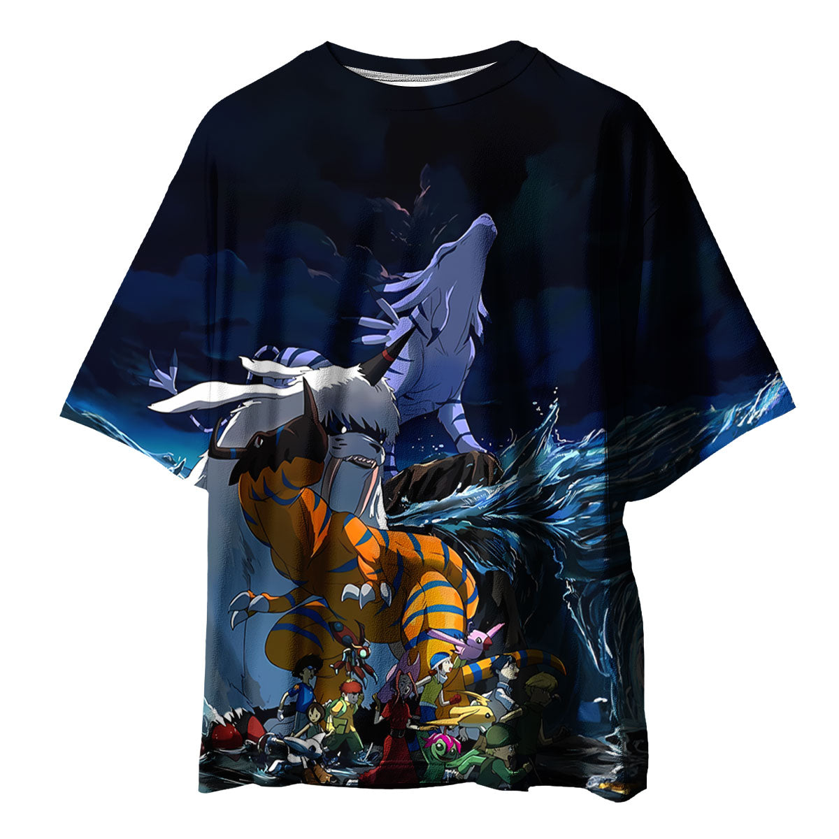 Digimon Adventure Team Standing In Blue Waves Anime Apparel