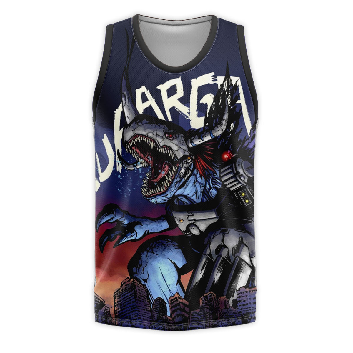 Digimon Adventure Virus Metal Garurumon Standing Over Blue City Anime Apparel