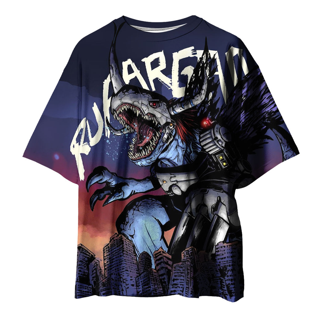 Digimon Adventure Virus Metal Garurumon Standing Over Blue City Anime Apparel