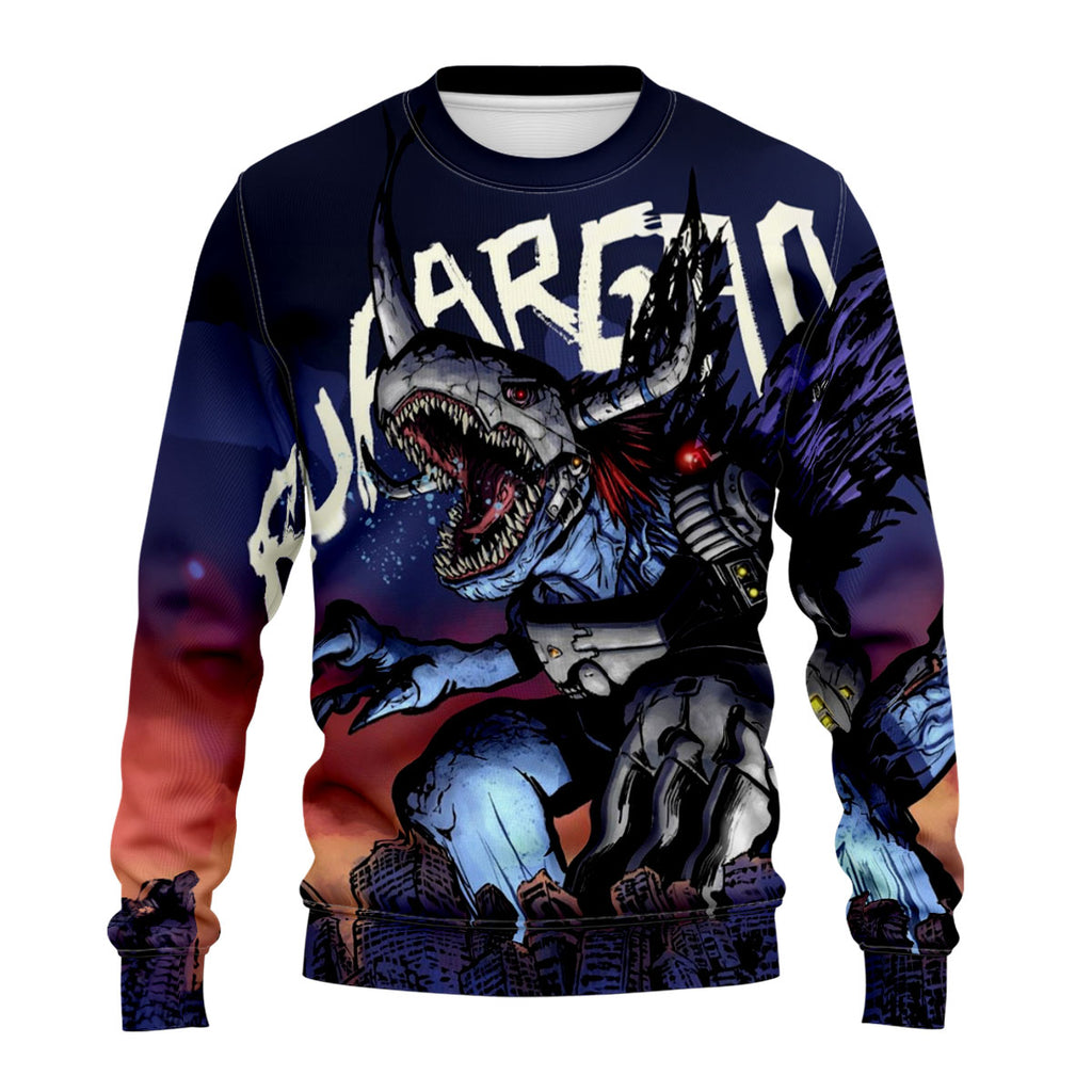 Digimon Adventure Virus Metal Garurumon Standing Over Blue City Anime Apparel
