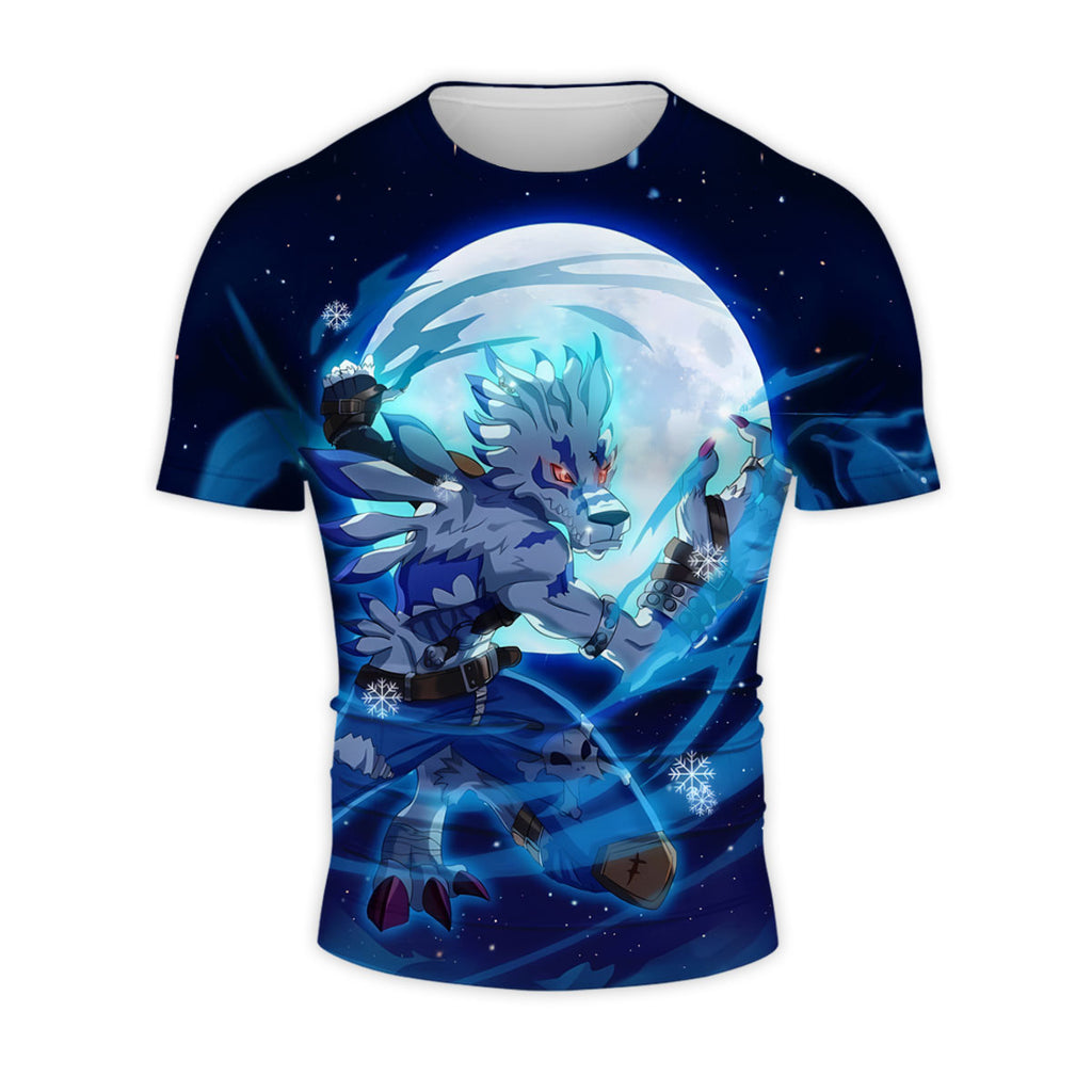 Digimon Adventure Weregarurumon Attacking Under Blue Moonlight Anime Apparel