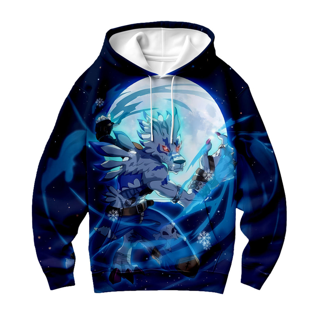 Digimon Adventure Weregarurumon Attacking Under Blue Moonlight Anime Apparel