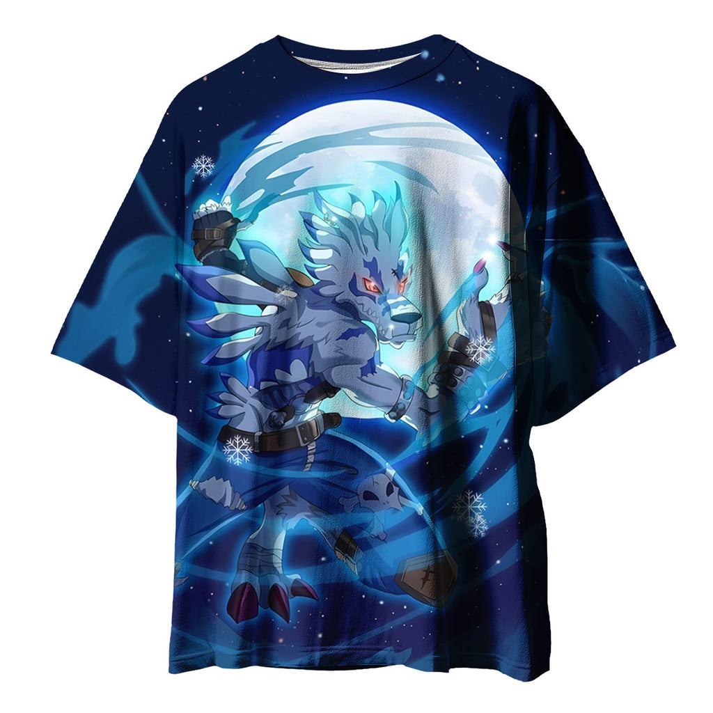 Digimon Adventure Weregarurumon Attacking Under Blue Moonlight Anime Apparel