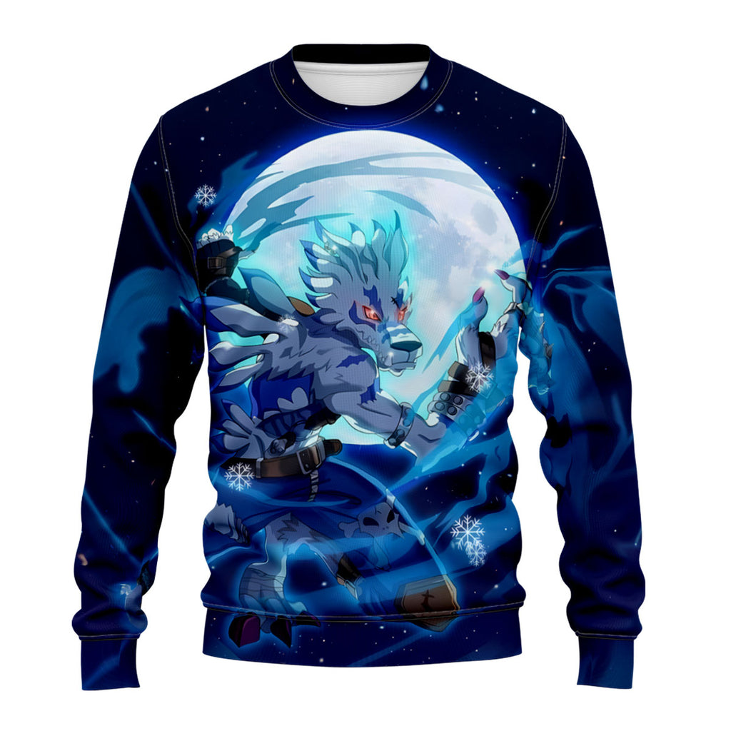 Digimon Adventure Weregarurumon Attacking Under Blue Moonlight Anime Apparel