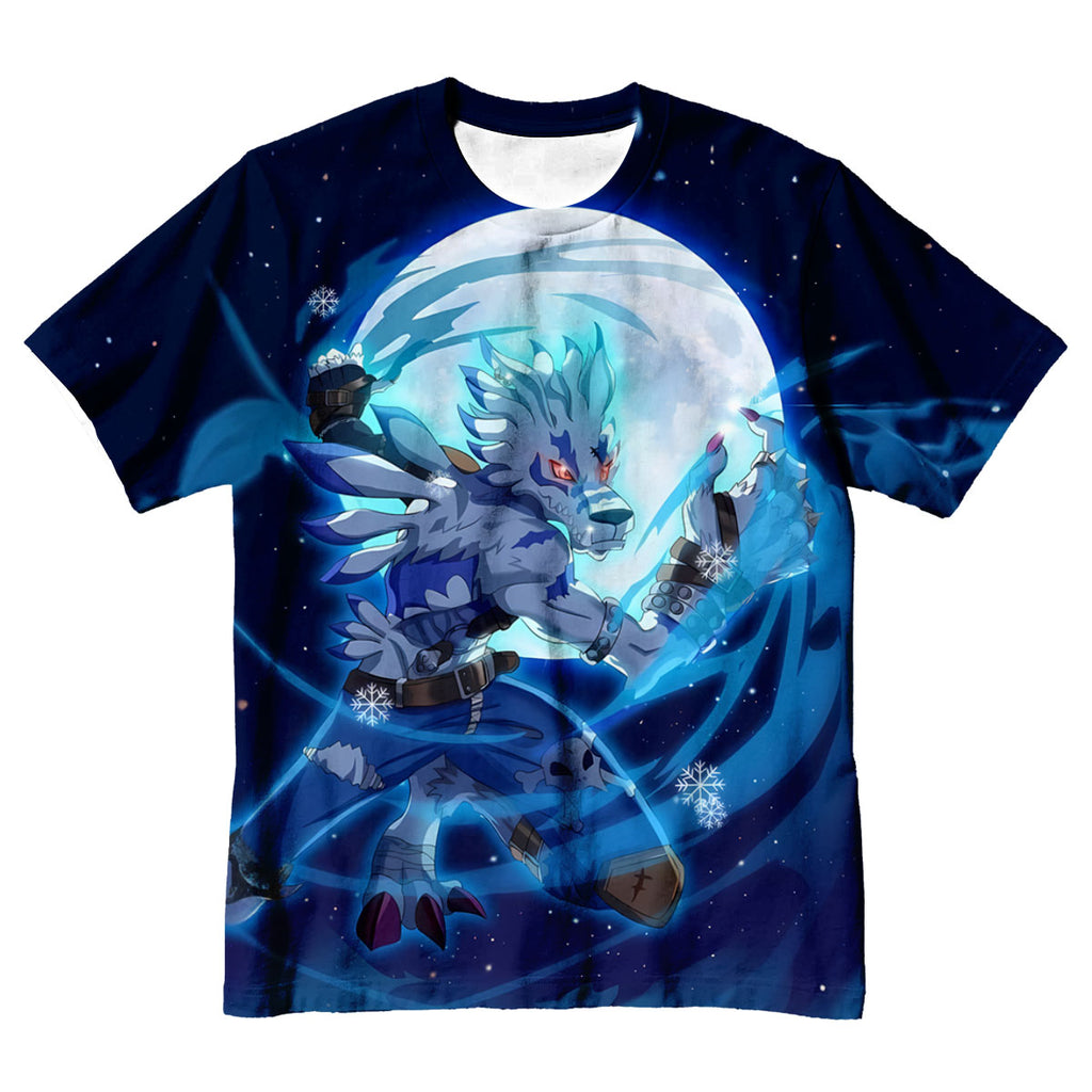 Digimon Adventure Weregarurumon Attacking Under Blue Moonlight Anime Apparel