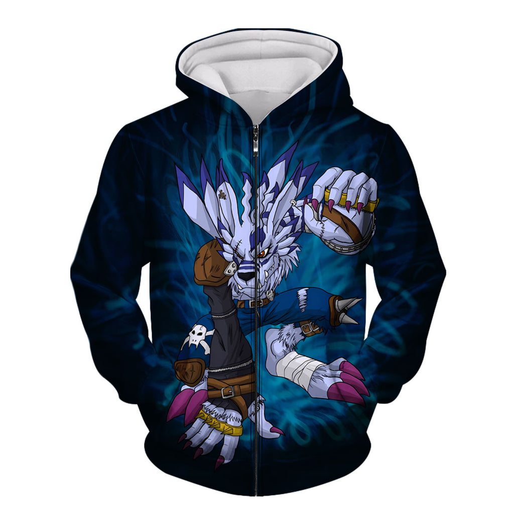 Digimon Adventure Weregarurumon Blue And White Color Scheme Anime Apparel