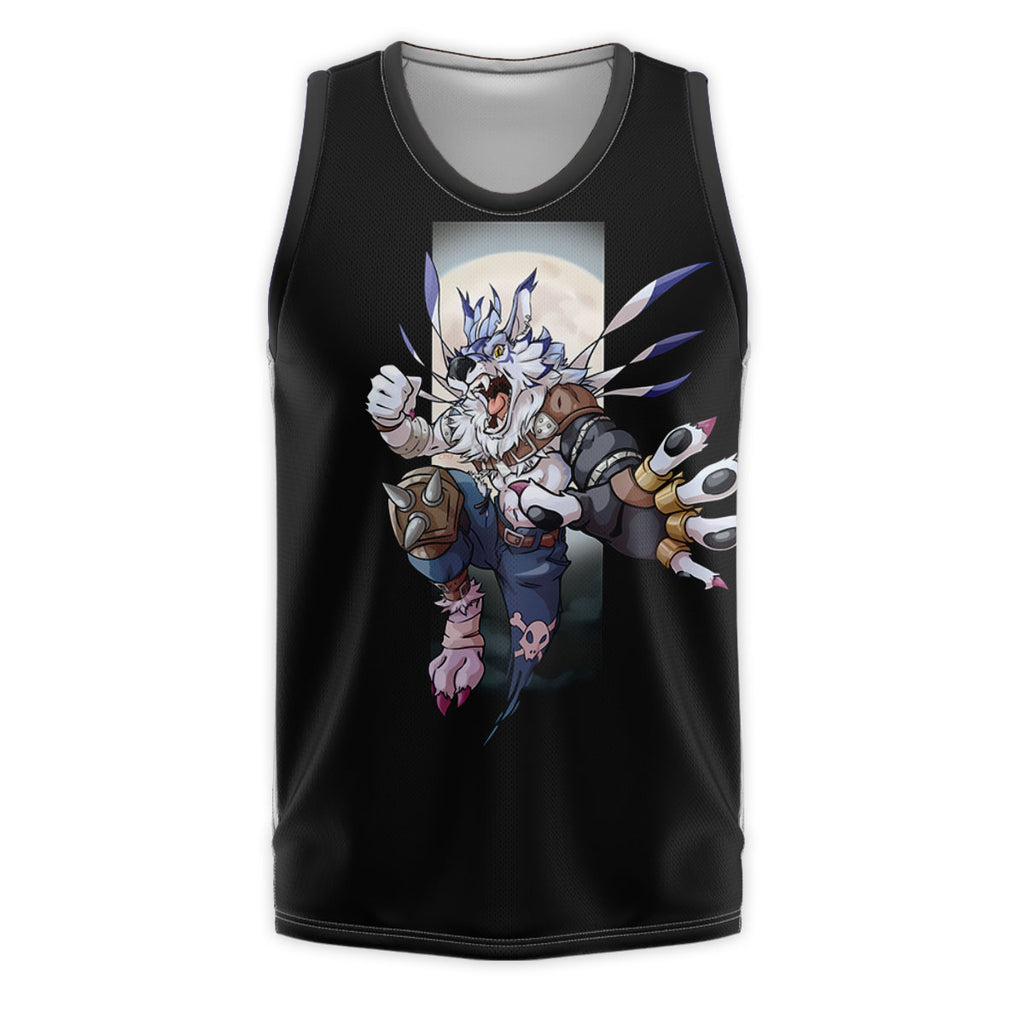 Digimon Adventure Weregarurumon Leaping Against Moonlit Night Anime Apparel