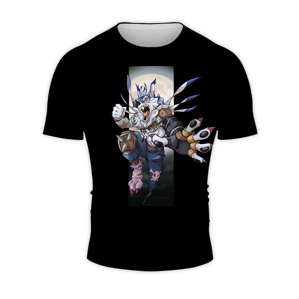 Digimon Adventure Weregarurumon Leaping Against Moonlit Night Anime Apparel