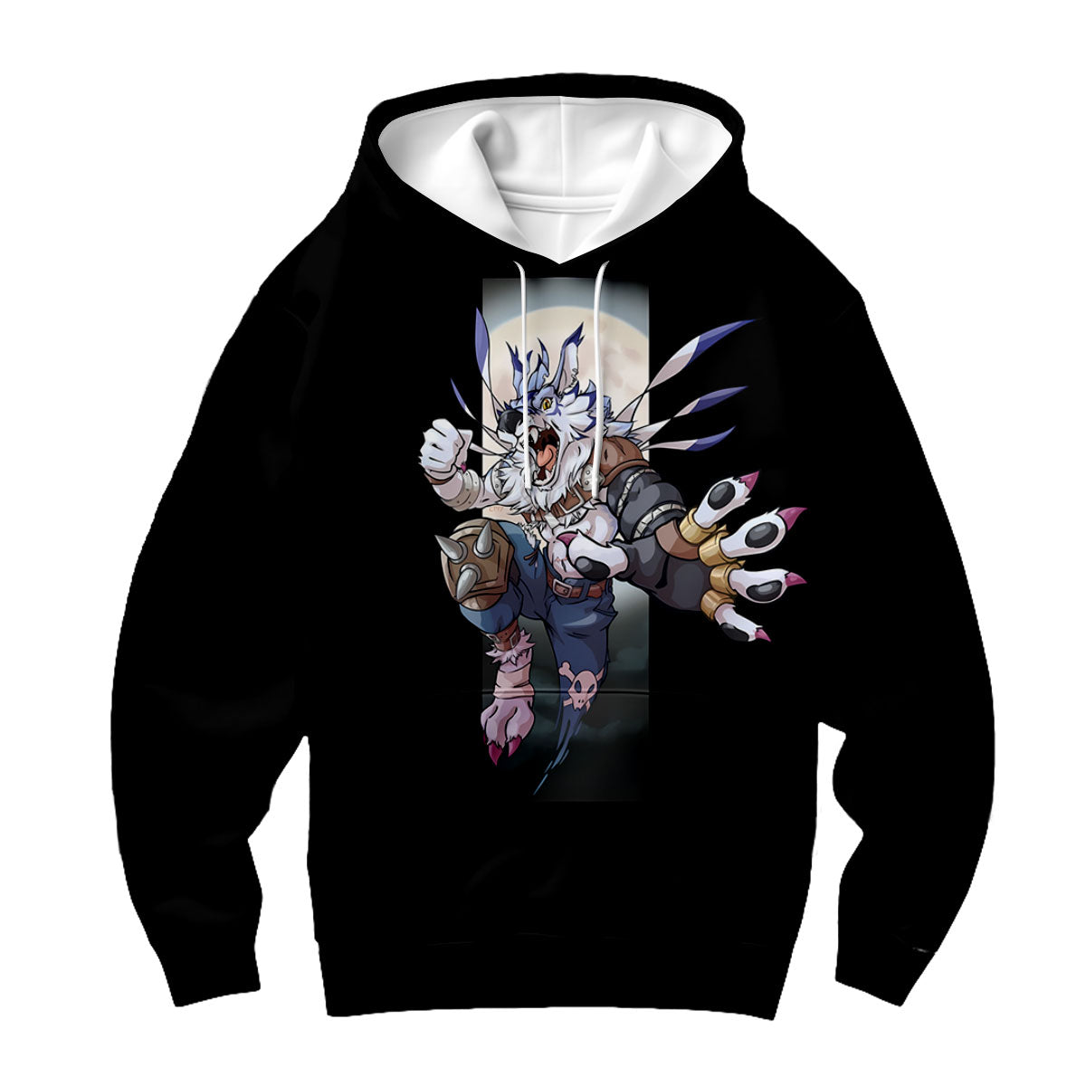 Digimon Adventure Weregarurumon Leaping Against Moonlit Night Anime Apparel
