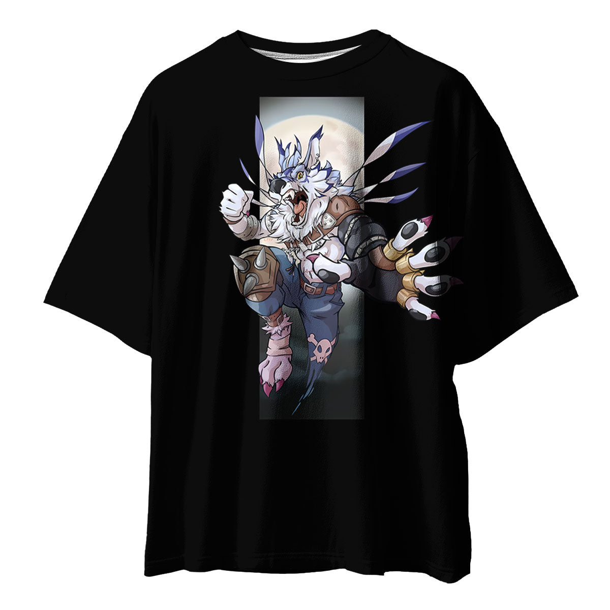 Digimon Adventure Weregarurumon Leaping Against Moonlit Night Anime Apparel