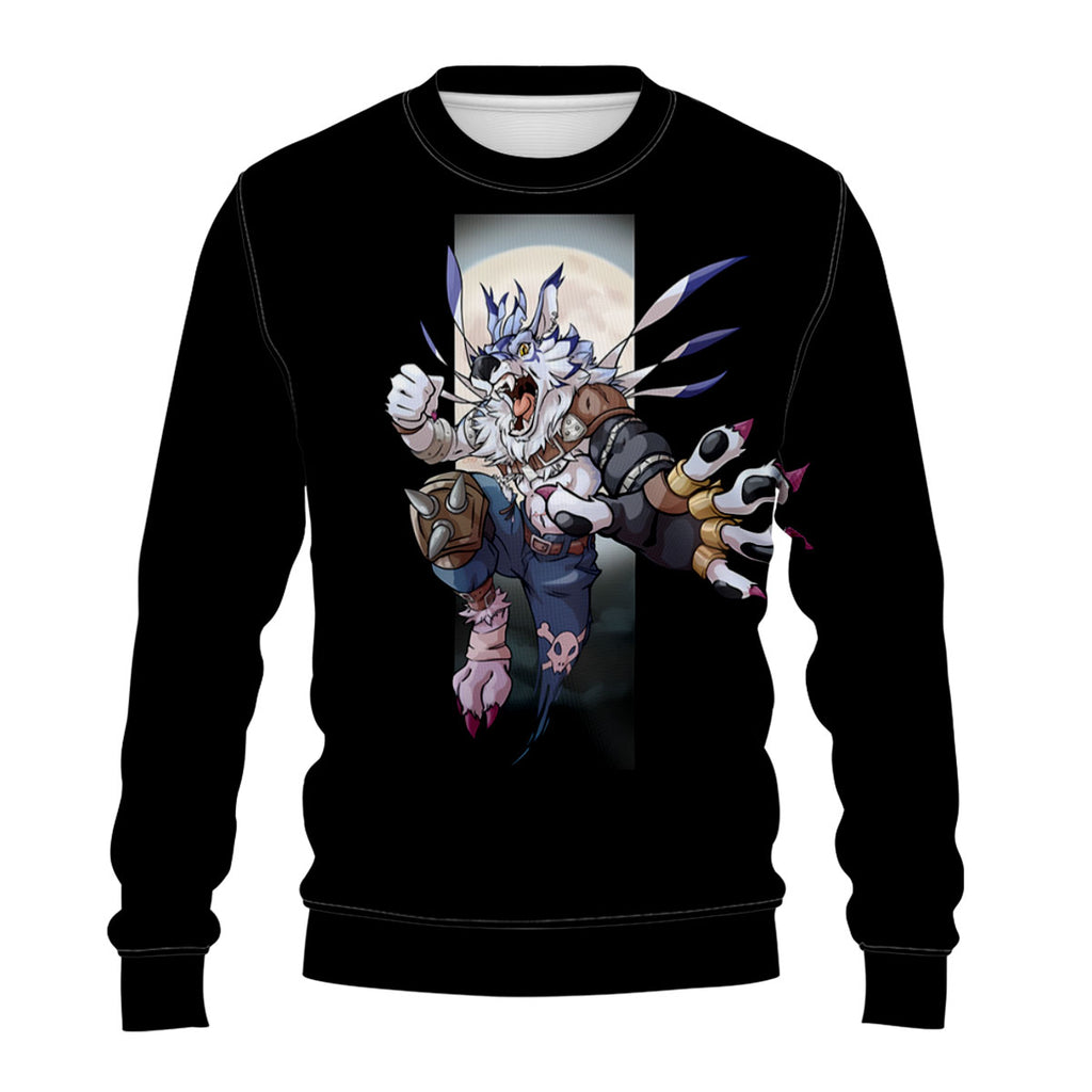Digimon Adventure Weregarurumon Leaping Against Moonlit Night Anime Apparel