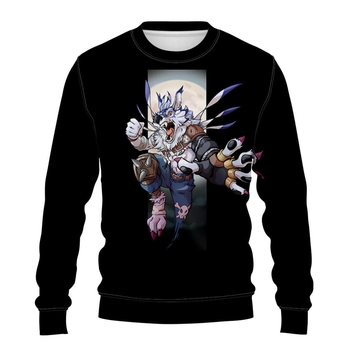 Digimon Adventure Weregarurumon Leaping Against Moonlit Night Anime Apparel