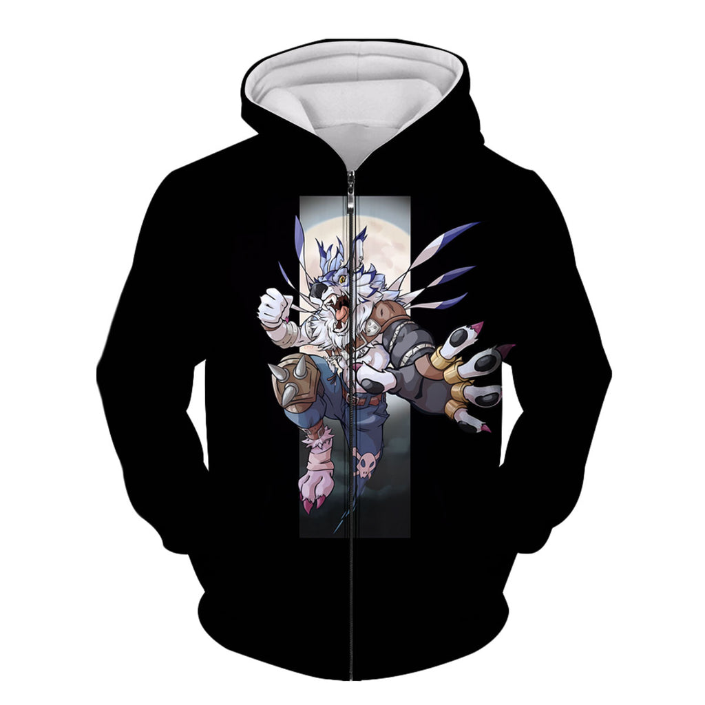 Digimon Adventure Weregarurumon Leaping Against Moonlit Night Anime Apparel