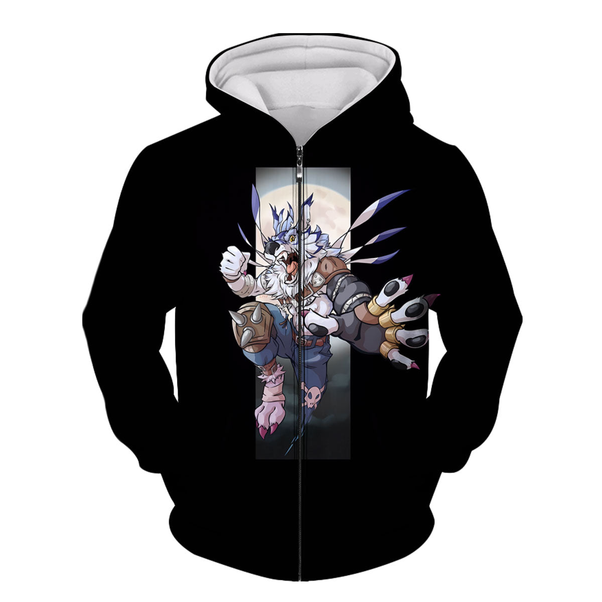 Digimon Adventure Weregarurumon Leaping Against Moonlit Night Anime Apparel