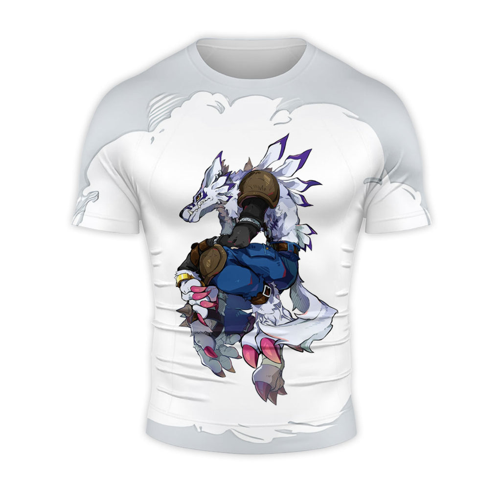 Digimon Adventure Weregarurumon Posing White Action Stance Anime Apparel