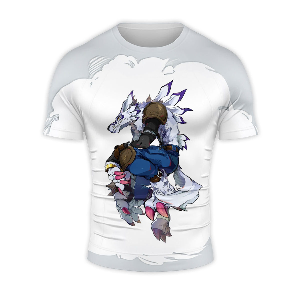 Digimon Adventure Weregarurumon Posing White Action Stance Anime Apparel