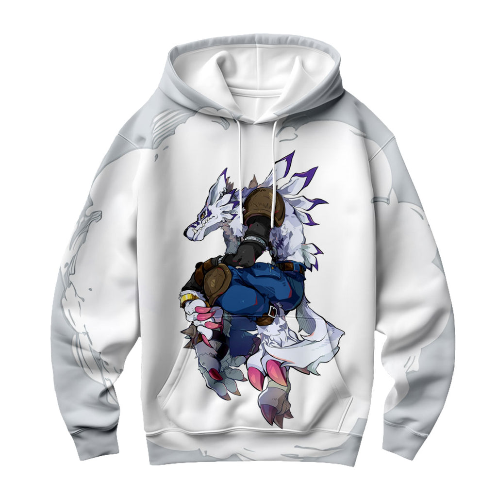 Digimon Adventure Weregarurumon Posing White Action Stance Anime Apparel