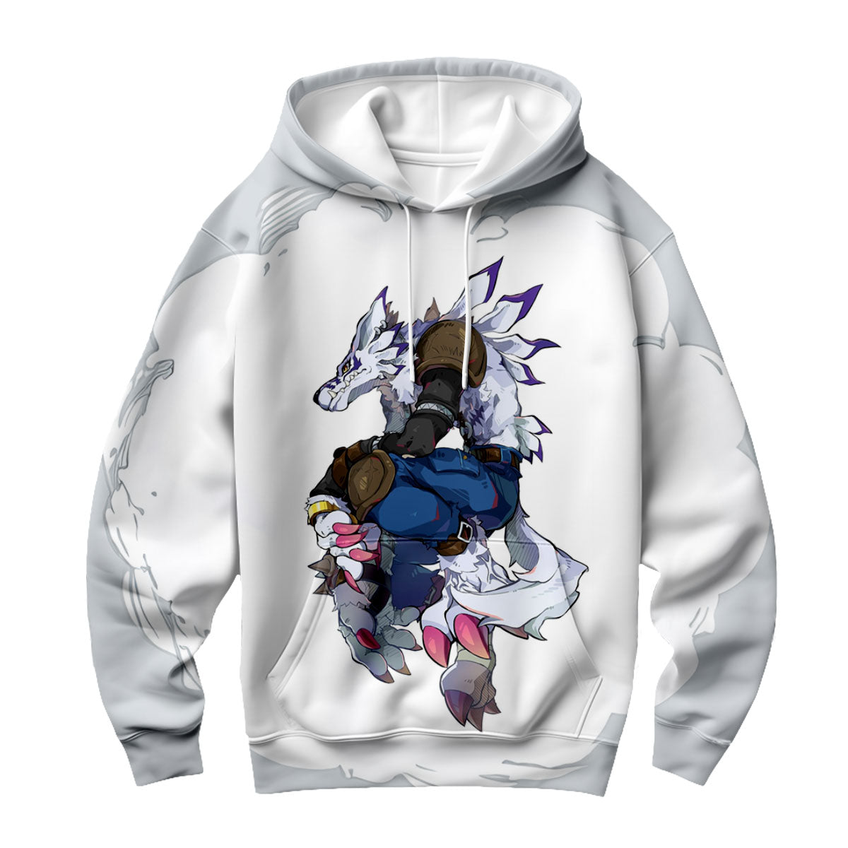 Digimon Adventure Weregarurumon Posing White Action Stance Anime Apparel