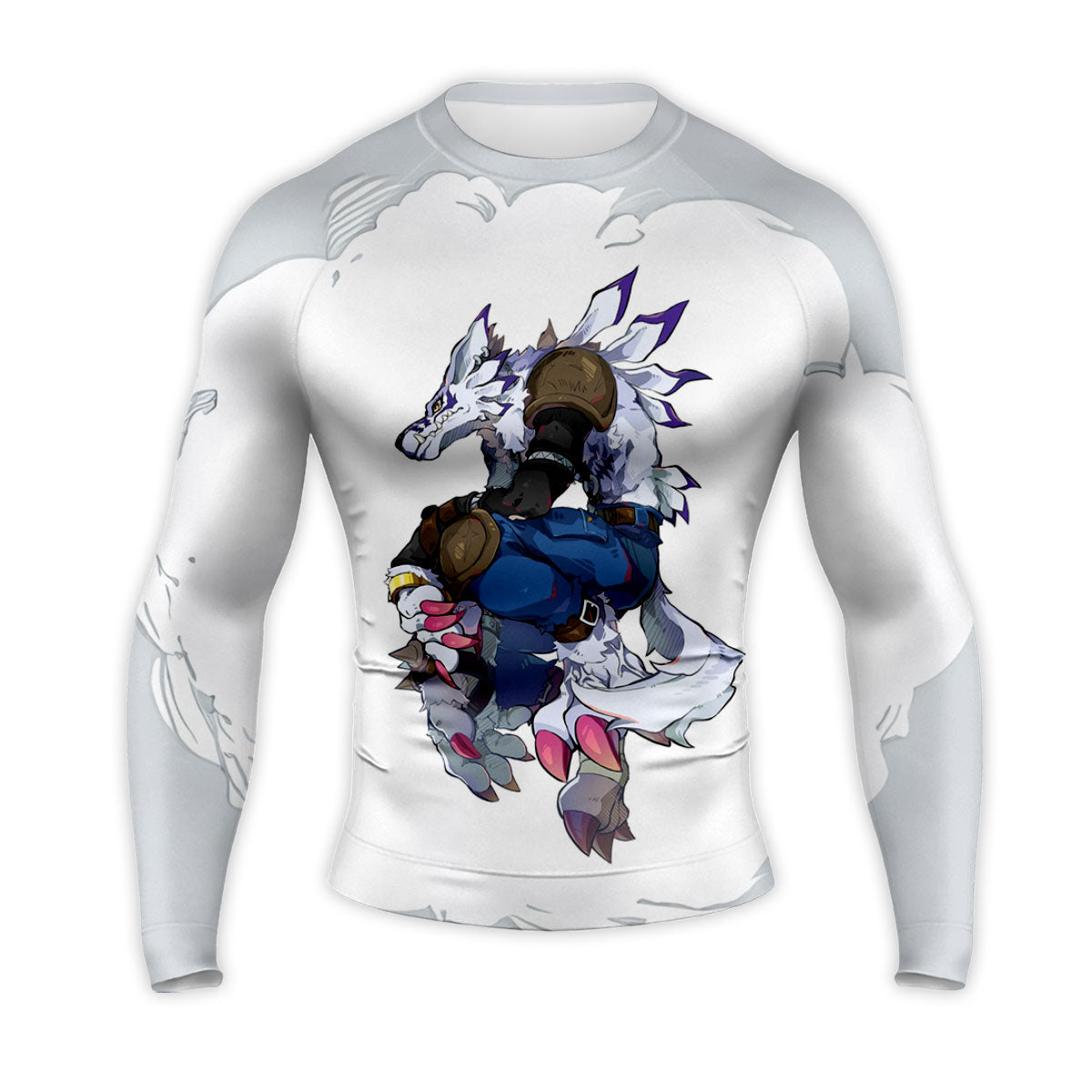 Digimon Adventure Weregarurumon Posing White Action Stance Anime Apparel