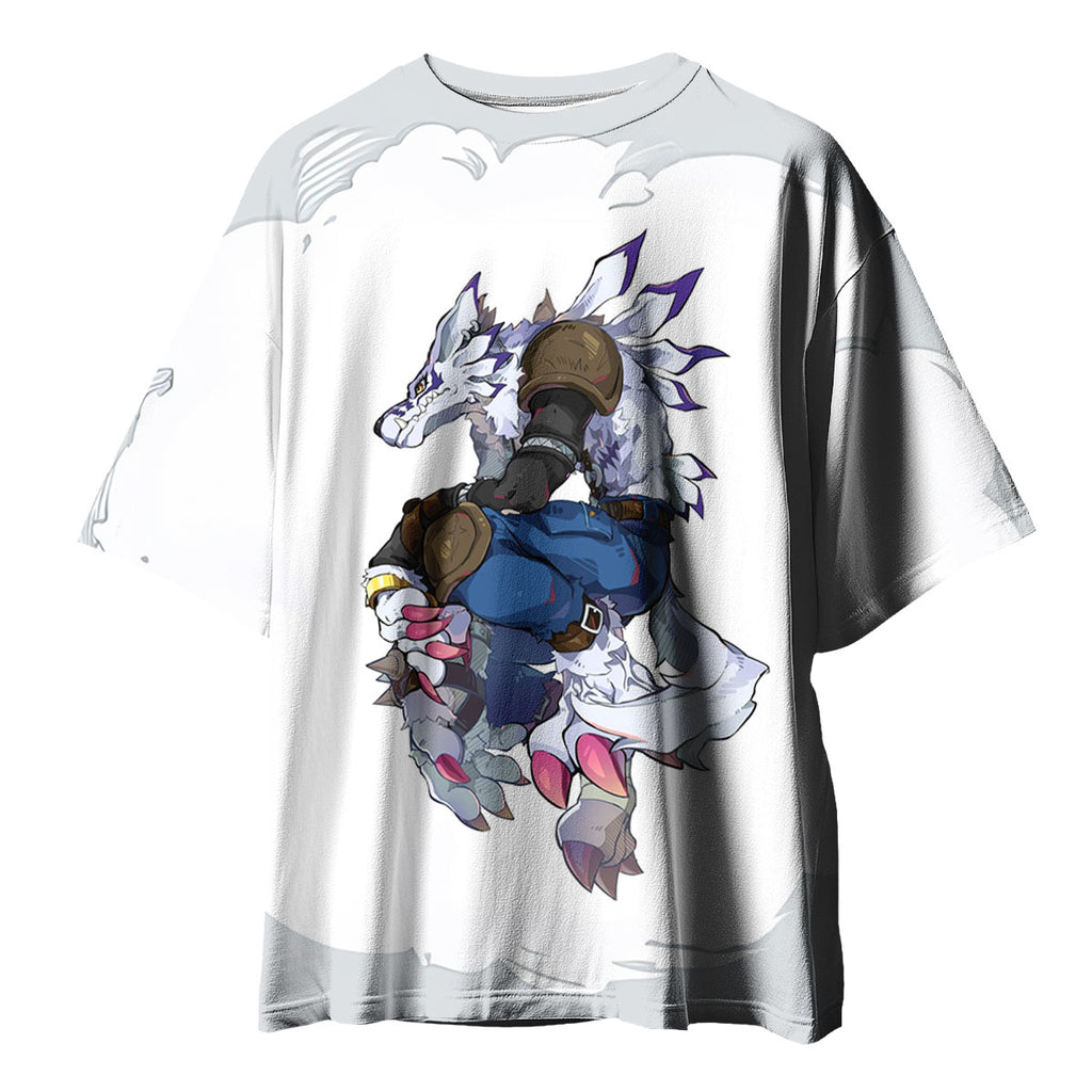 Digimon Adventure Weregarurumon Posing White Action Stance Anime Apparel