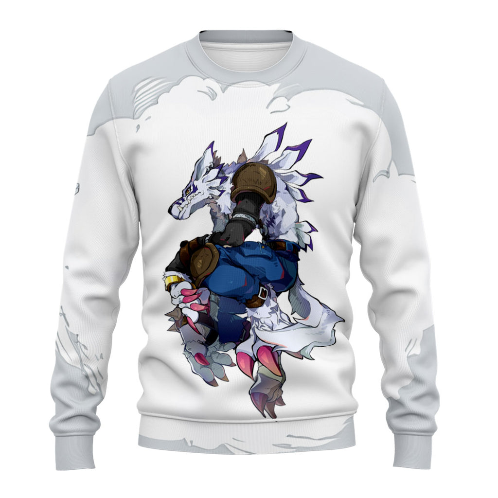 Digimon Adventure Weregarurumon Posing White Action Stance Anime Apparel