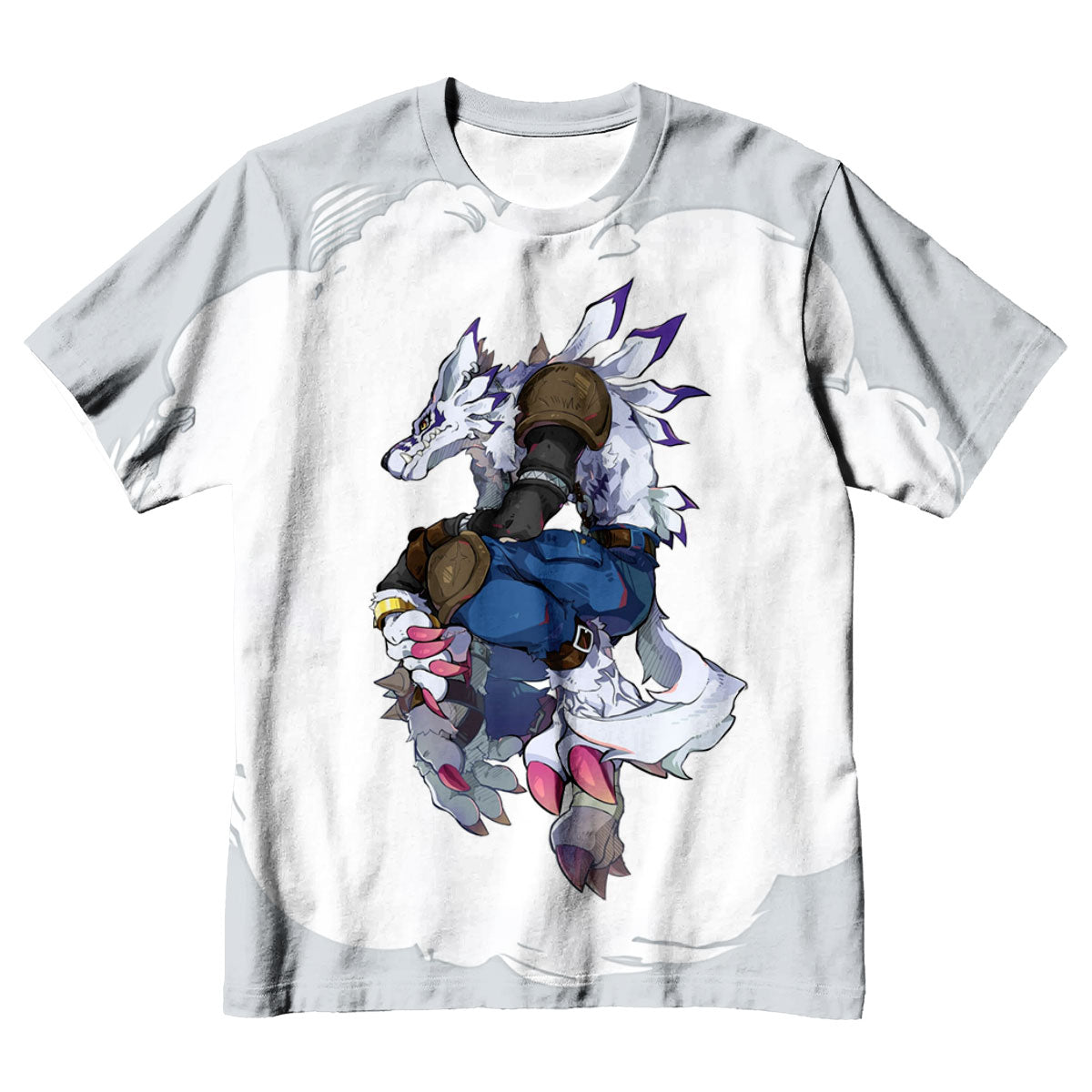Digimon Adventure Weregarurumon Posing White Action Stance Anime Apparel