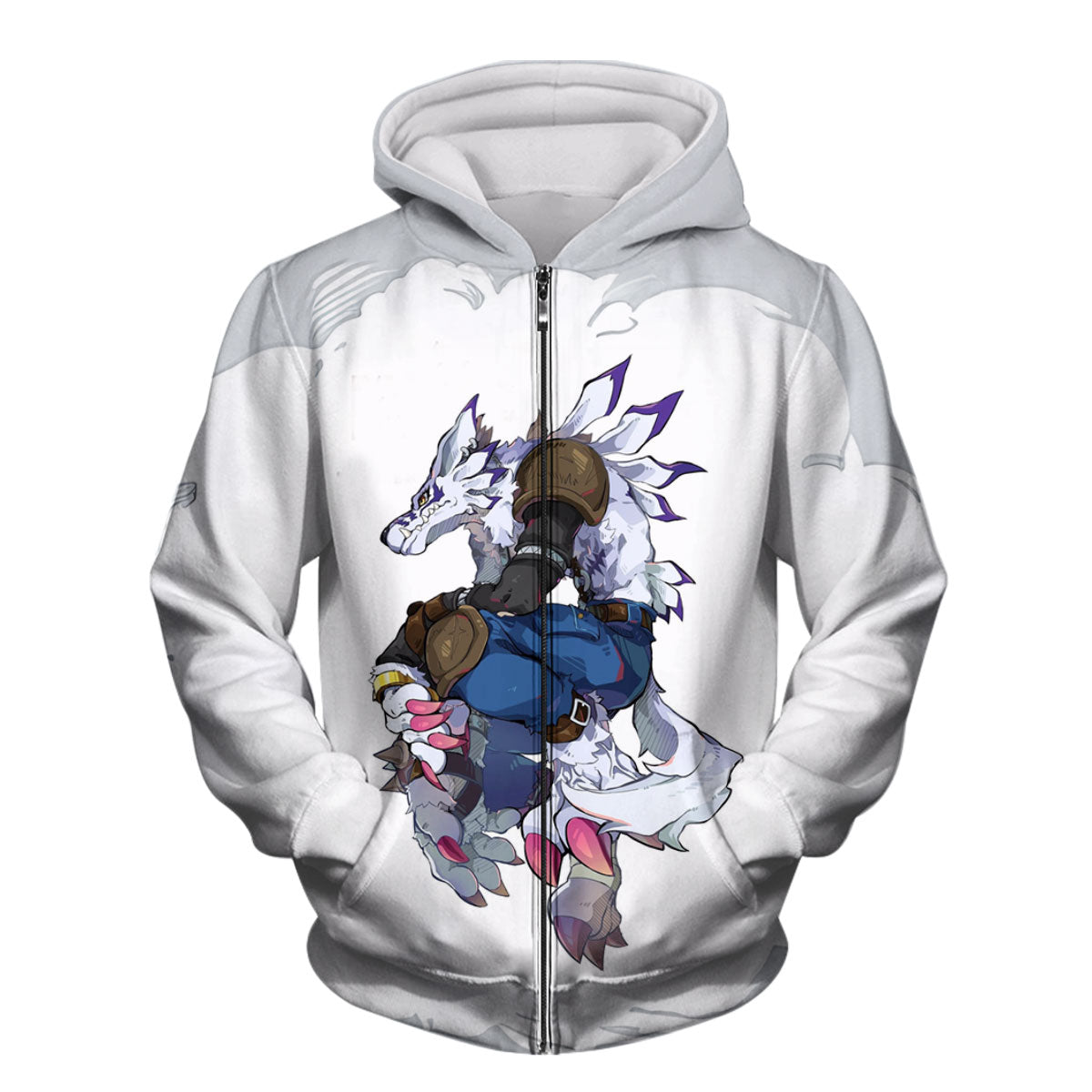 Digimon Adventure Weregarurumon Posing White Action Stance Anime Apparel