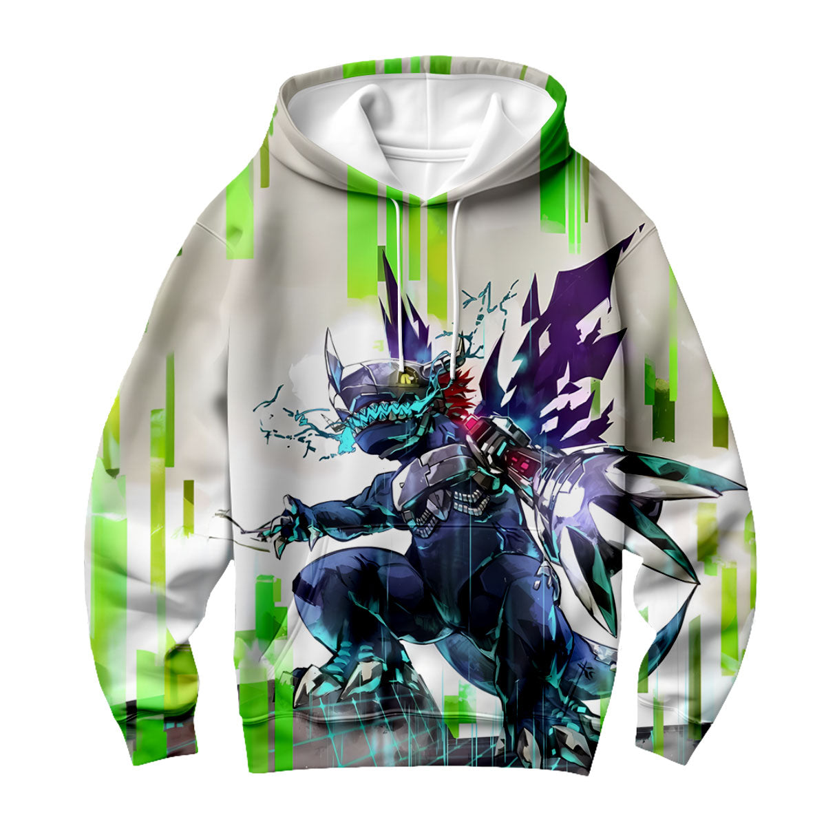 Digimon Metal Wargreymon Virus Standing With Green Digital Effects Anime Apparel