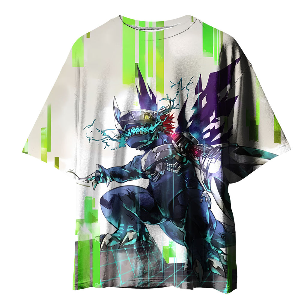 Digimon Metal Wargreymon Virus Standing With Green Digital Effects Anime Apparel