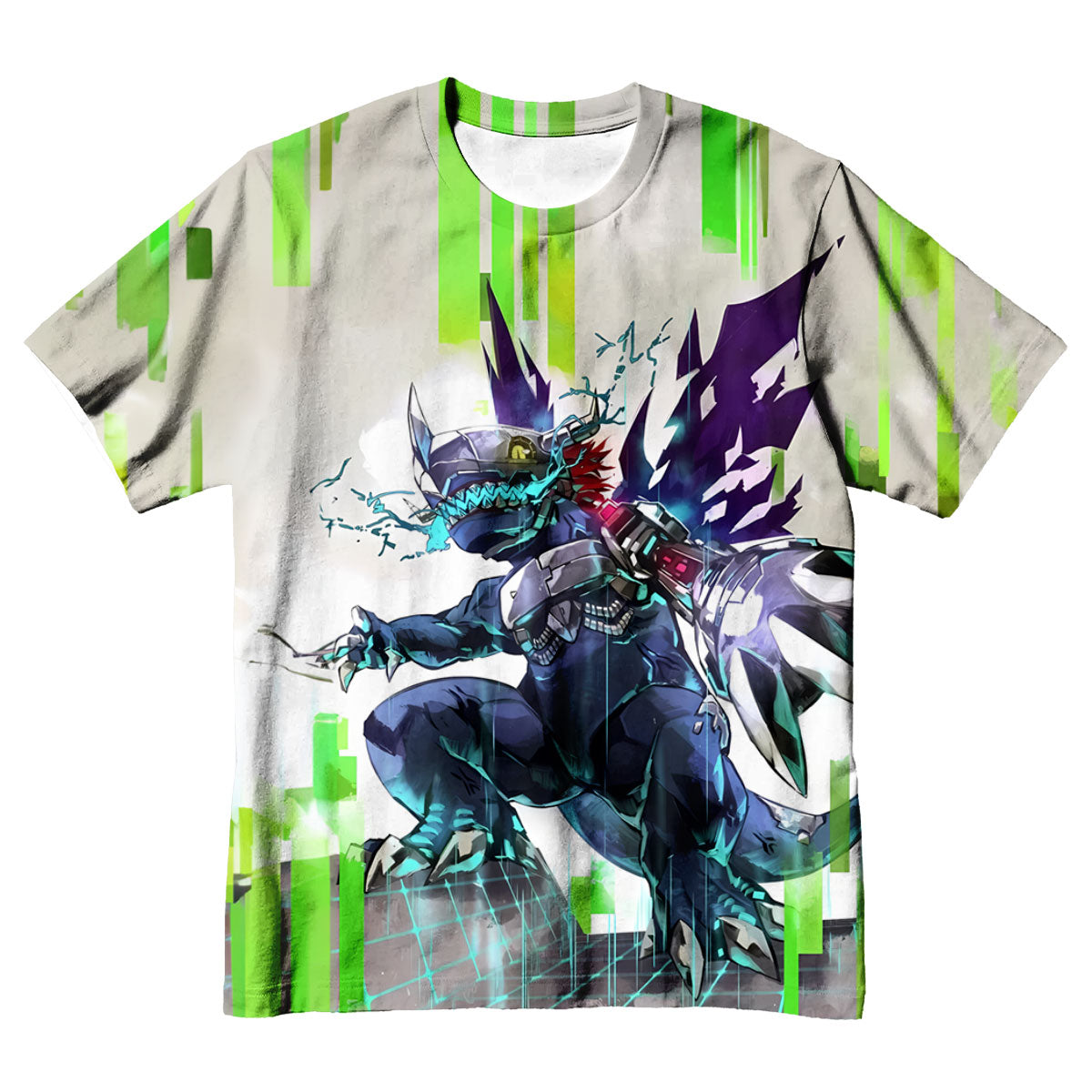 Digimon Metal Wargreymon Virus Standing With Green Digital Effects Anime Apparel