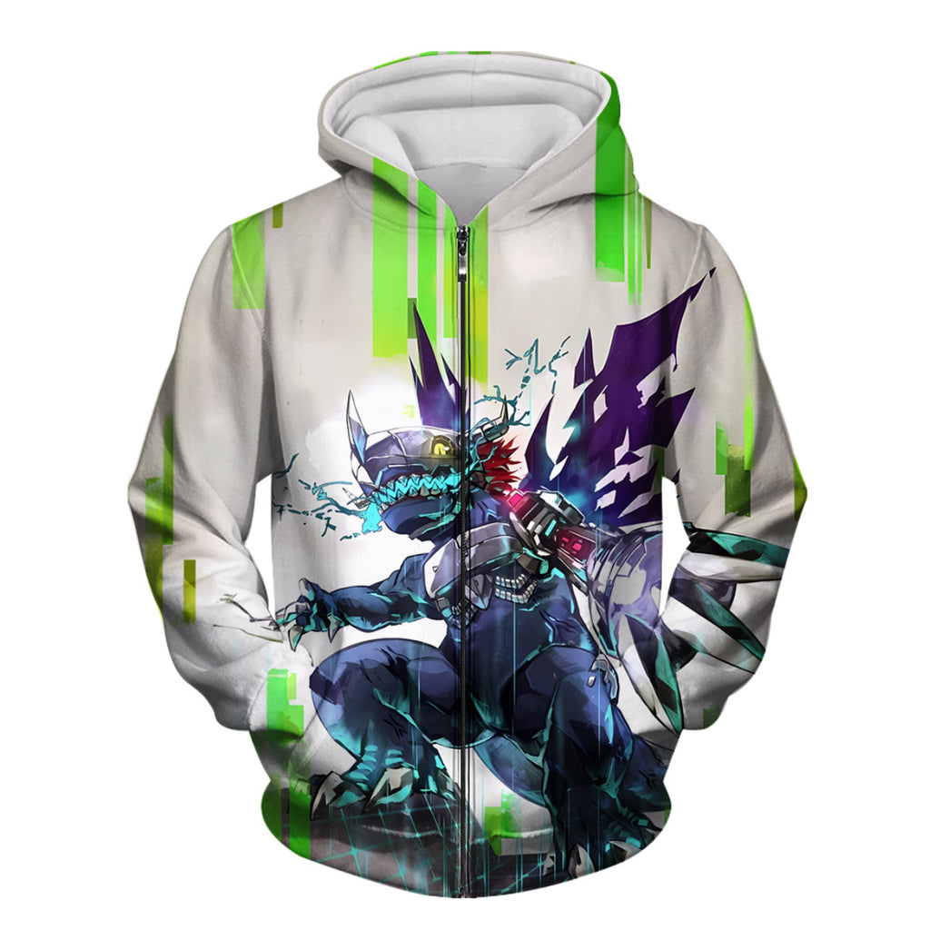 Digimon Metal Wargreymon Virus Standing With Green Digital Effects Anime Apparel