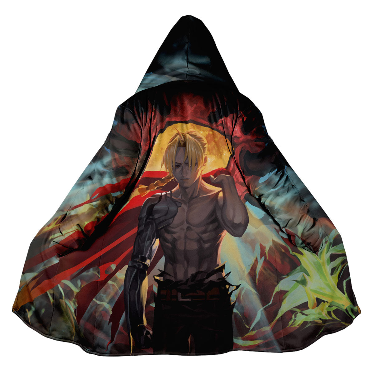 Fullmetal Alchemist Edward Elric Shirtless Cloaked Battle Anime Apparel