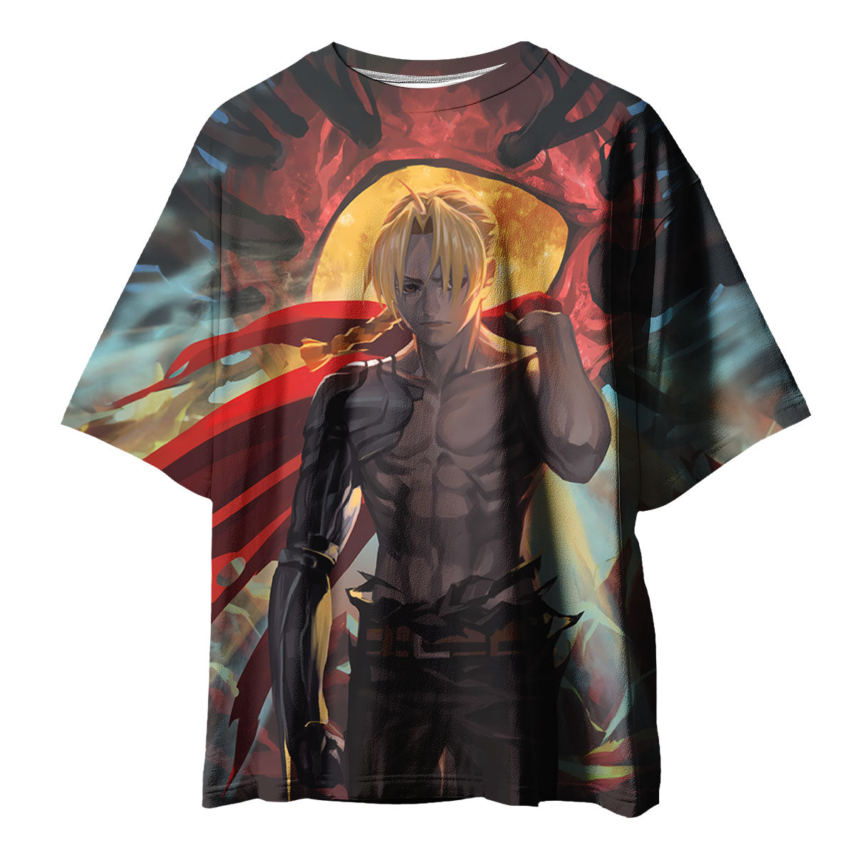 Fullmetal Alchemist Edward Elric Shirtless Cloaked Battle Anime Apparel
