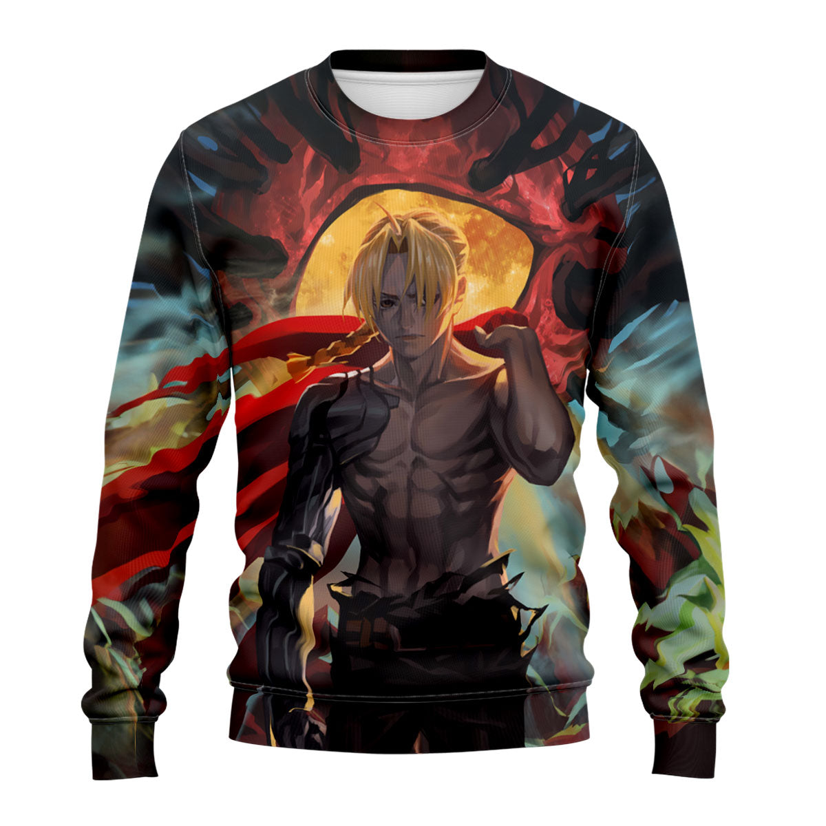 Fullmetal Alchemist Edward Elric Shirtless Cloaked Battle Anime Apparel