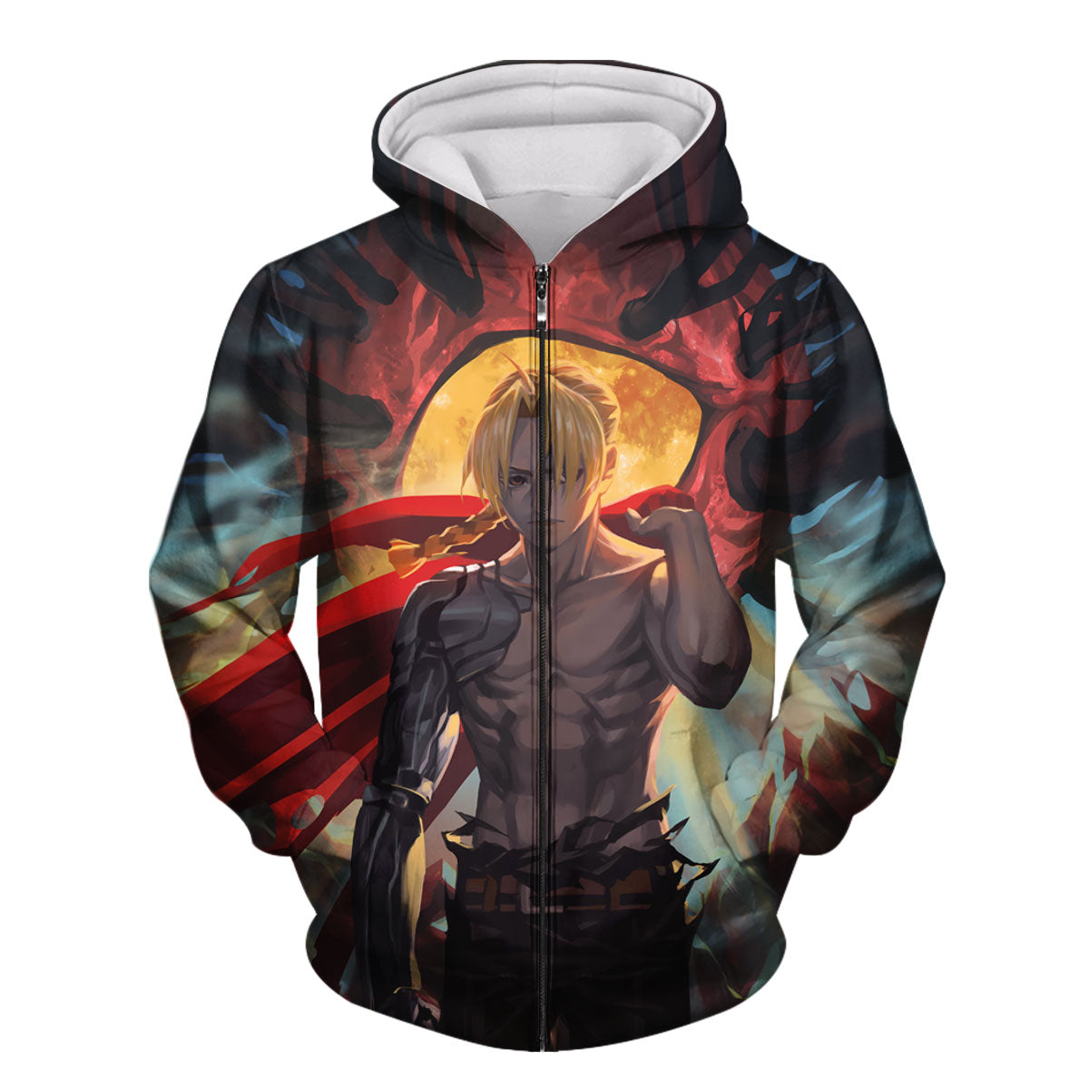 Fullmetal Alchemist Edward Elric Shirtless Cloaked Battle Anime Apparel