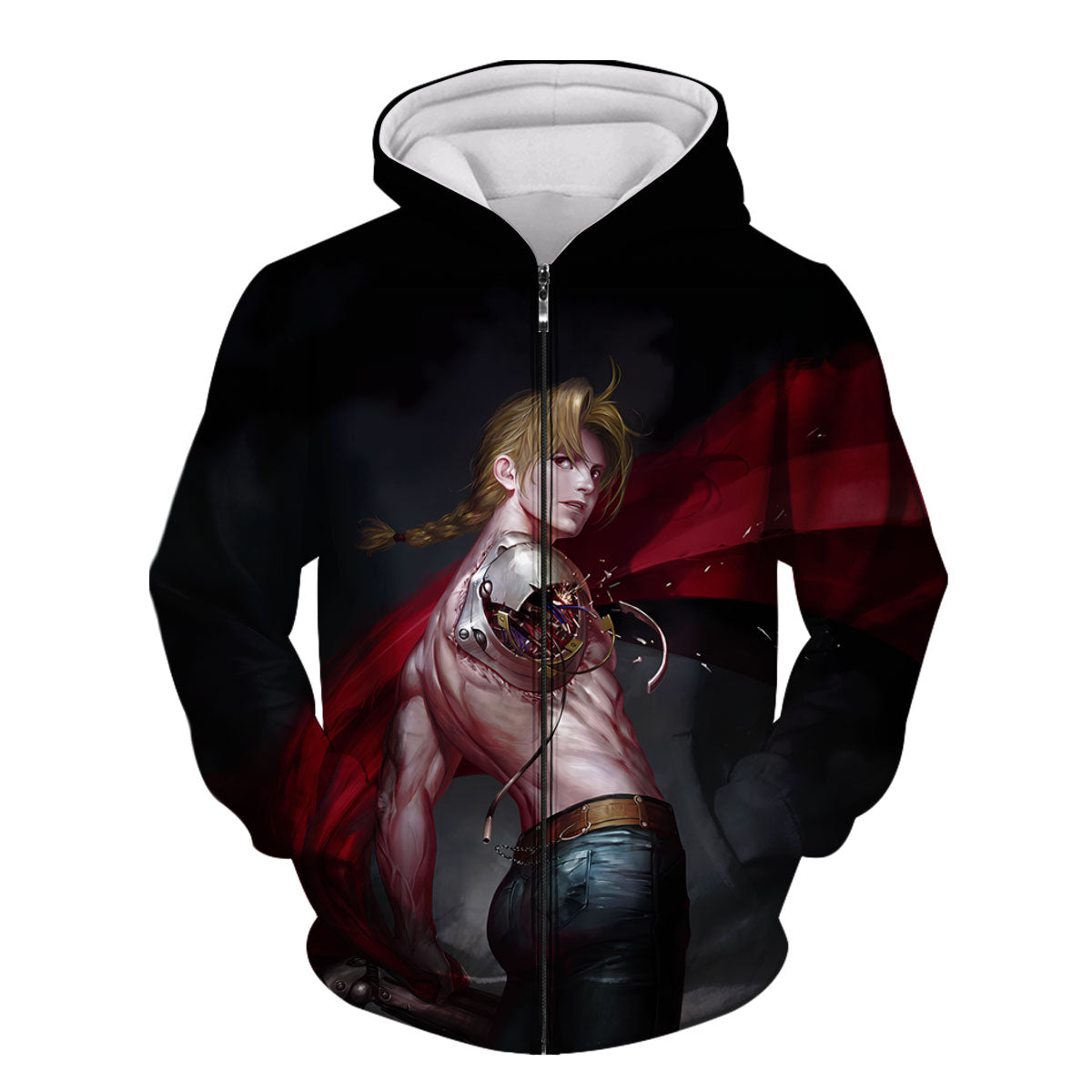 Fullmetal Alchemist Edward Red Cloak Automail Anime Apparel