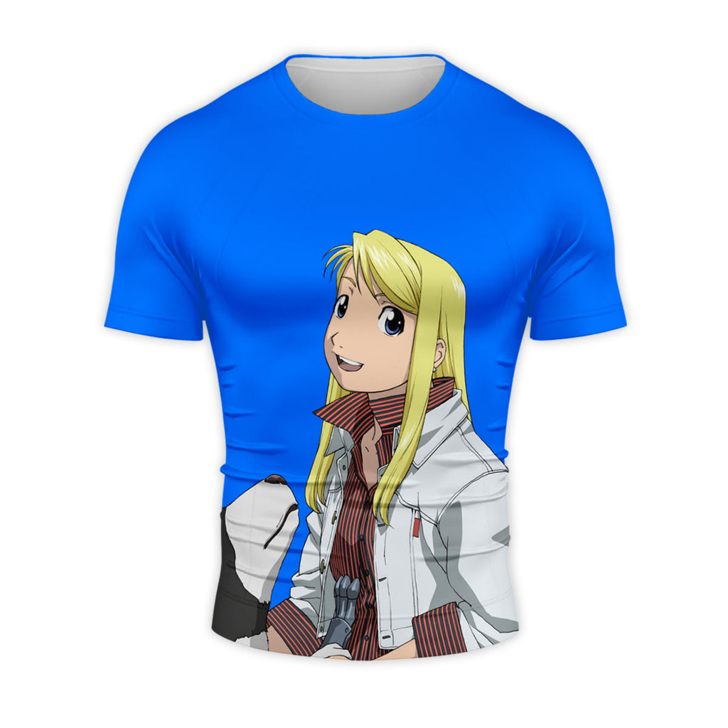 Fullmetal Alchemist Winry Rockbell Smiling With Dog Anime Apparel