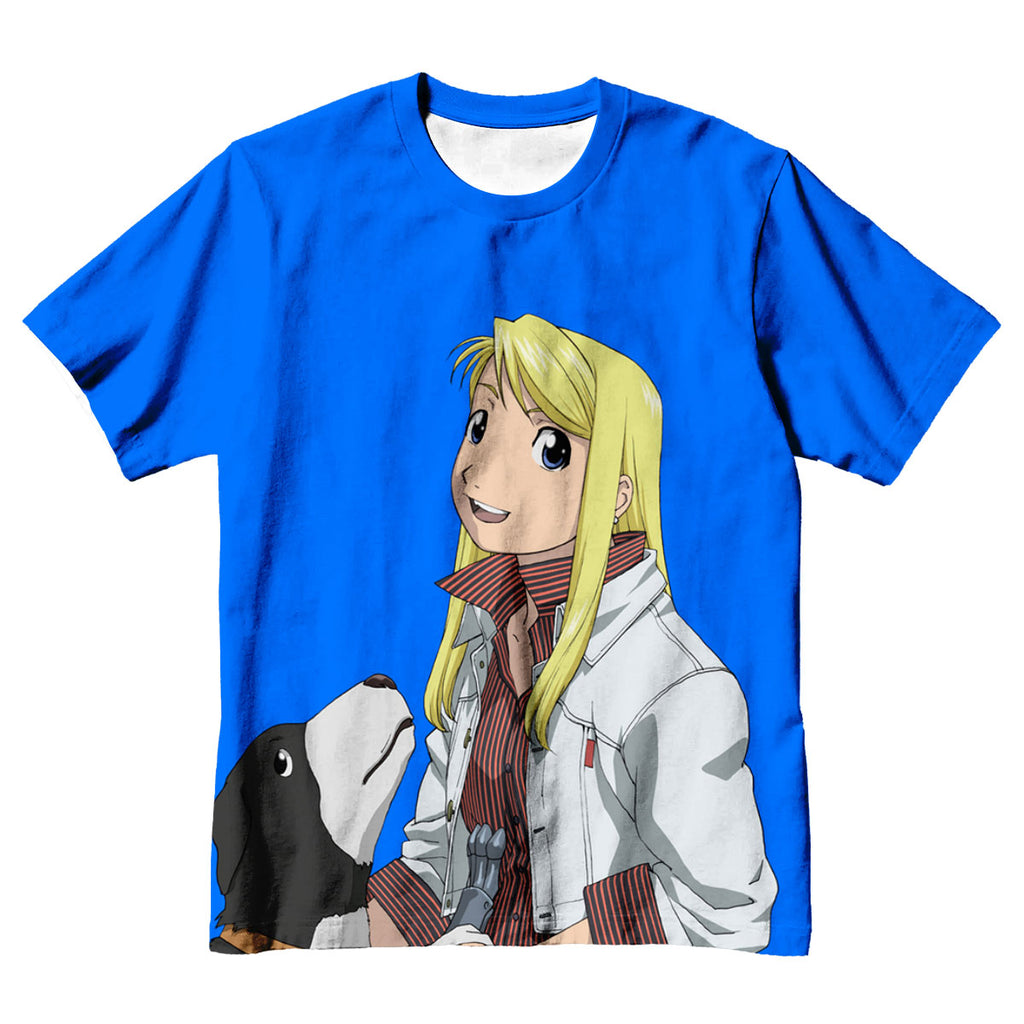 Fullmetal Alchemist Winry Rockbell Smiling With Dog Anime Apparel